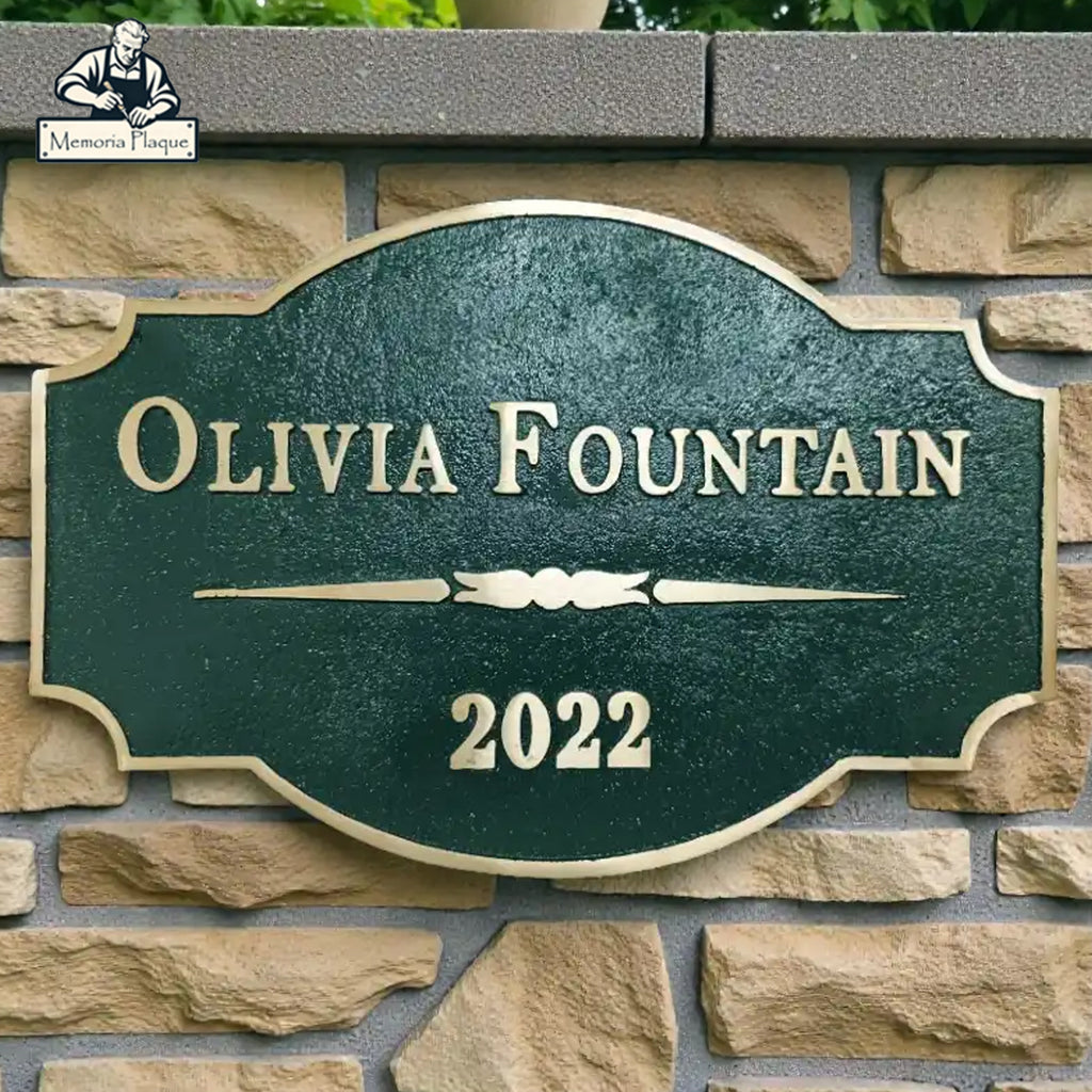 Brass Address Plaques | Custom Brass Plaque In Patina Green Background
