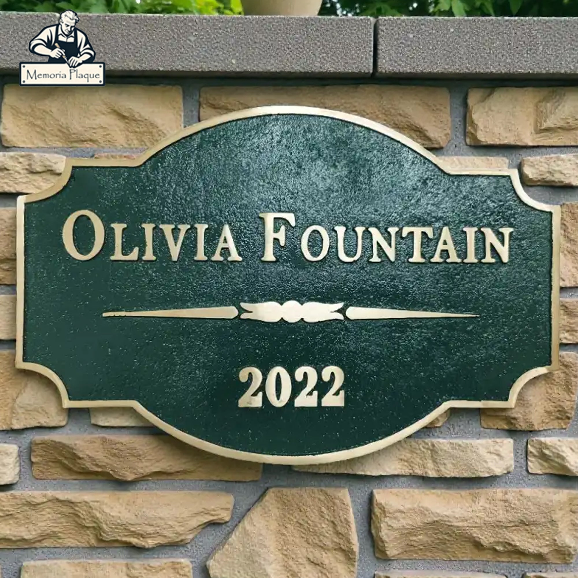 Brass Address Plaques | Custom Brass Plaque In Patina Green Background