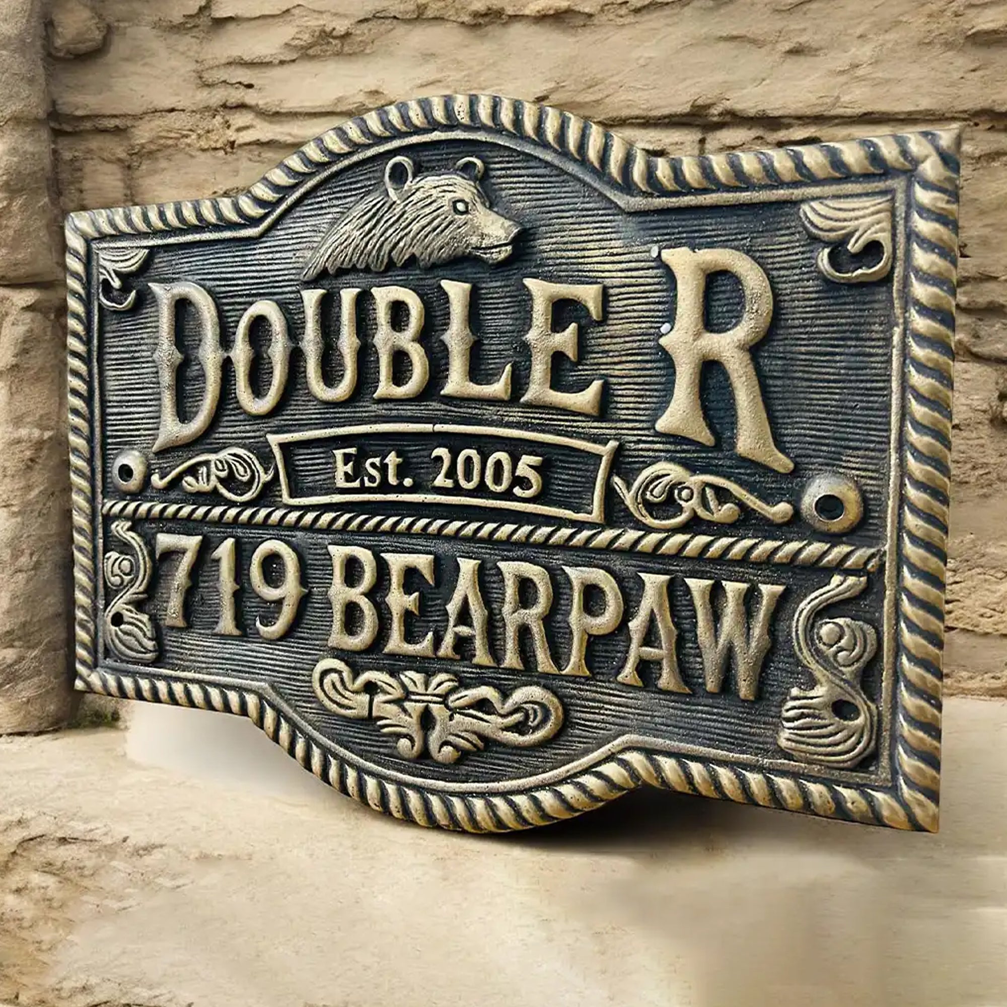 3D Address Plaque in Brass or Bronze | Raised Letter House Sign