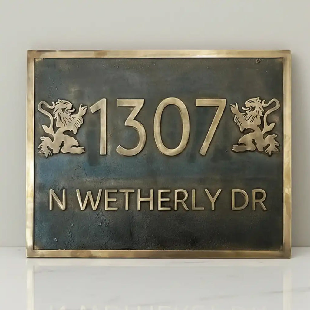 Bronze House Number Plaque with Dark Background Finish