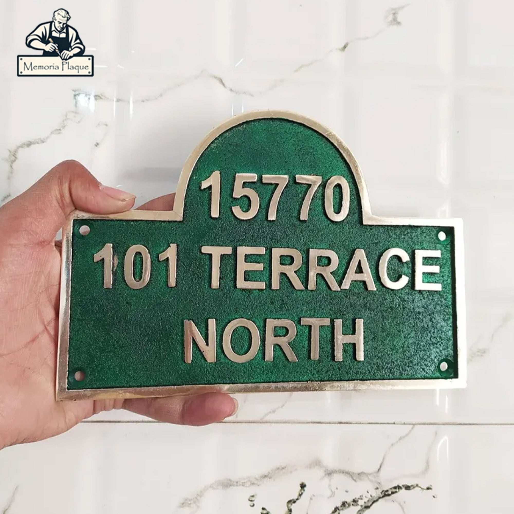 Custom Brass Address Plaque with Top Arch | House Number Sign