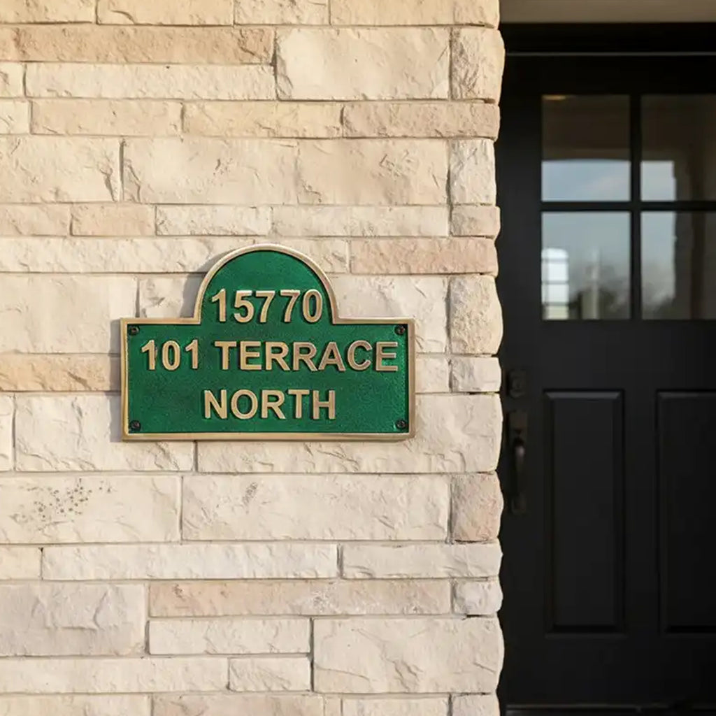 Custom Brass Address Plaque with Top Arch | House Number Sign